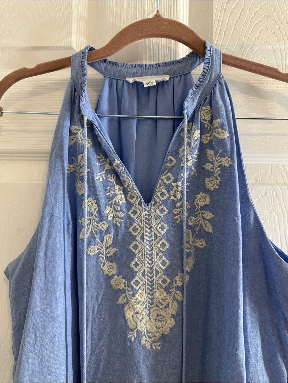 THML Light Blue Embroidered Halter Dress with Cream Accents - Picture 2 of 8